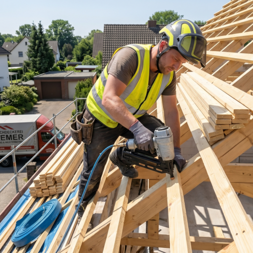 Dachdecker arbeitet